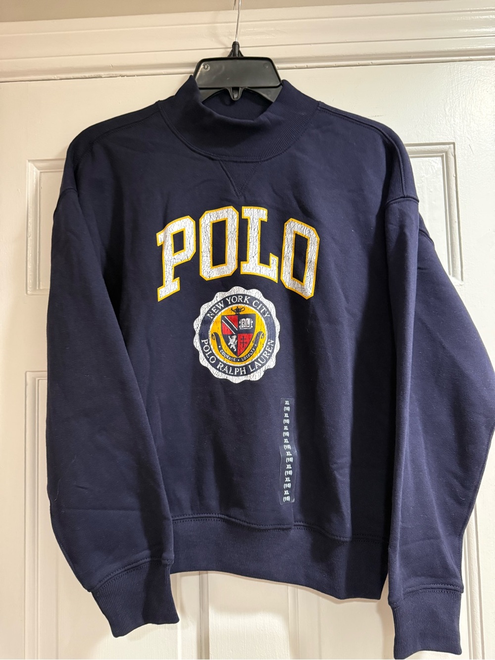 Polo by Ralph Lauren Navy Crewneck Sweatshirt with Yellow-Trim Embroidered Logo